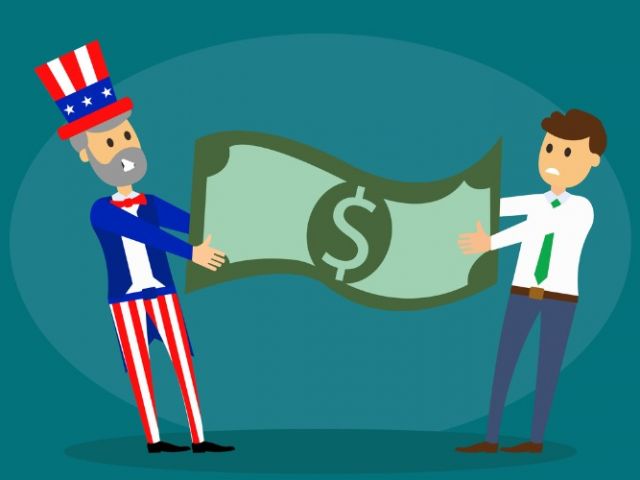 vector-of-uncle-sam-taking-money-of-worker-vector-id1217275092