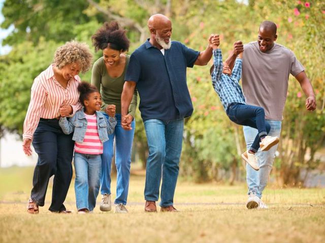 A family walking in a park